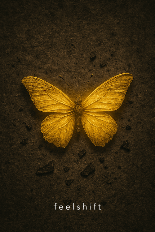 Image of a golden butterfly on a grunge background by feelshift representing transformation after betrayal trauma.